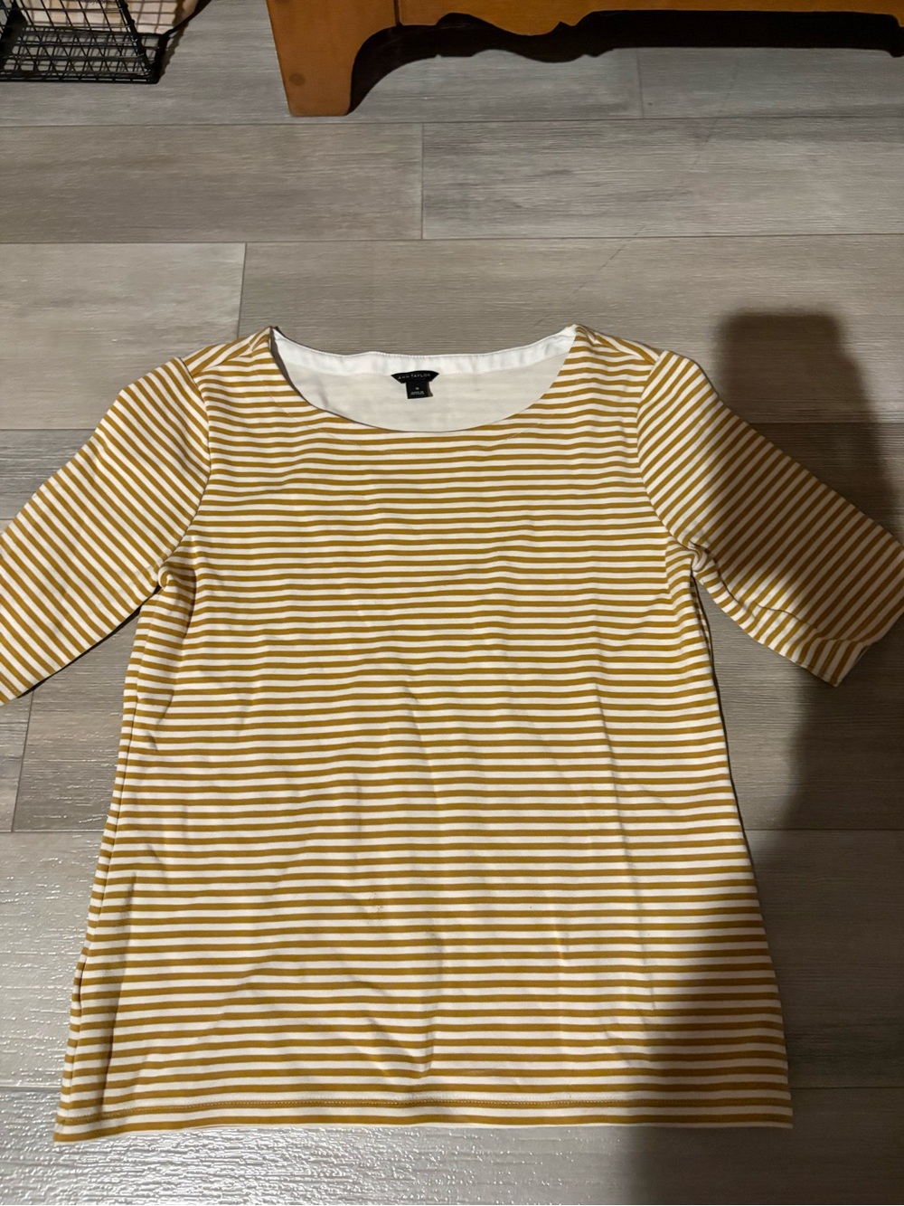Ann Taylor Mustard & White Striped Scoop Neck Tee